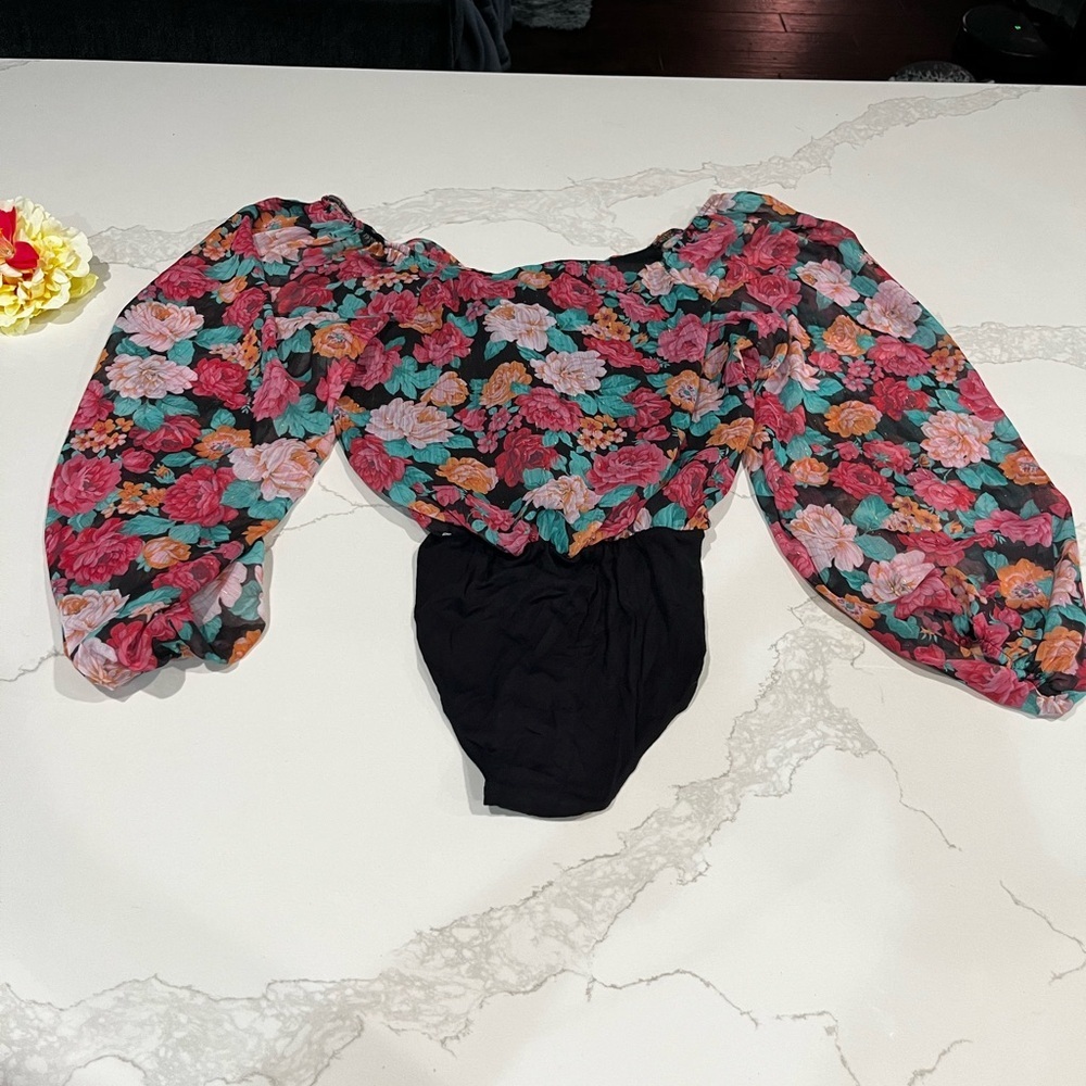 Peace Love World Floral Bodysuit - Multicolor and Black - Picture 7 of 10